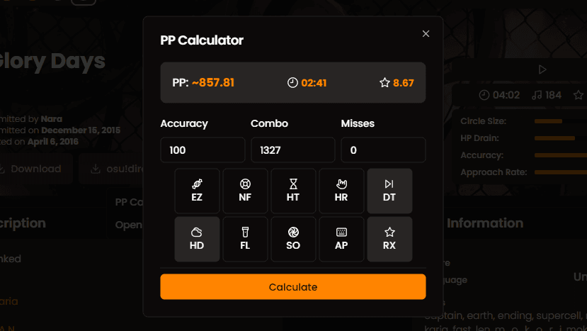 Built-in PP Calculator